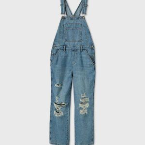 Women's Oversized Distressed Overalls - Wild Fable™ Medium Wash